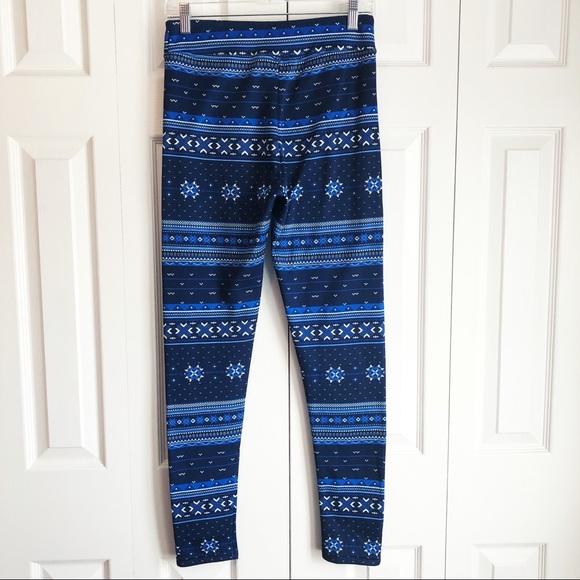 Serra Cozy Blue Tribal Print Fleece Lined Leggings Small - Picture 11 of 14